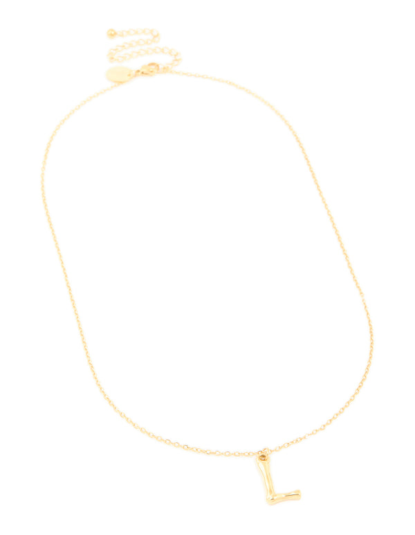 Waterproof Gold Plated Stainless Steel Bamboo Letter L Necklace