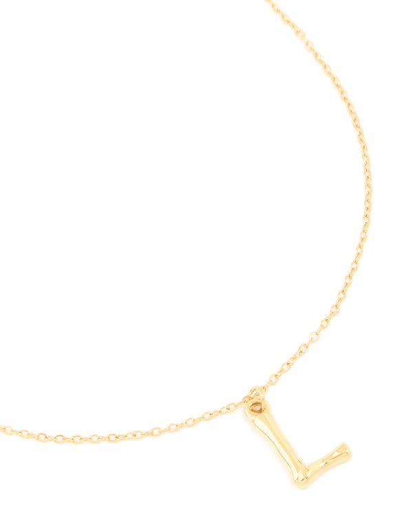 Waterproof Gold Plated Stainless Steel Bamboo Letter L Necklace