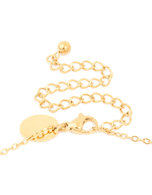 Detailed view of waterproof bamboo letter T necklace showcasing initial feature pendant with gold plated stainless steel construction clasp detail view