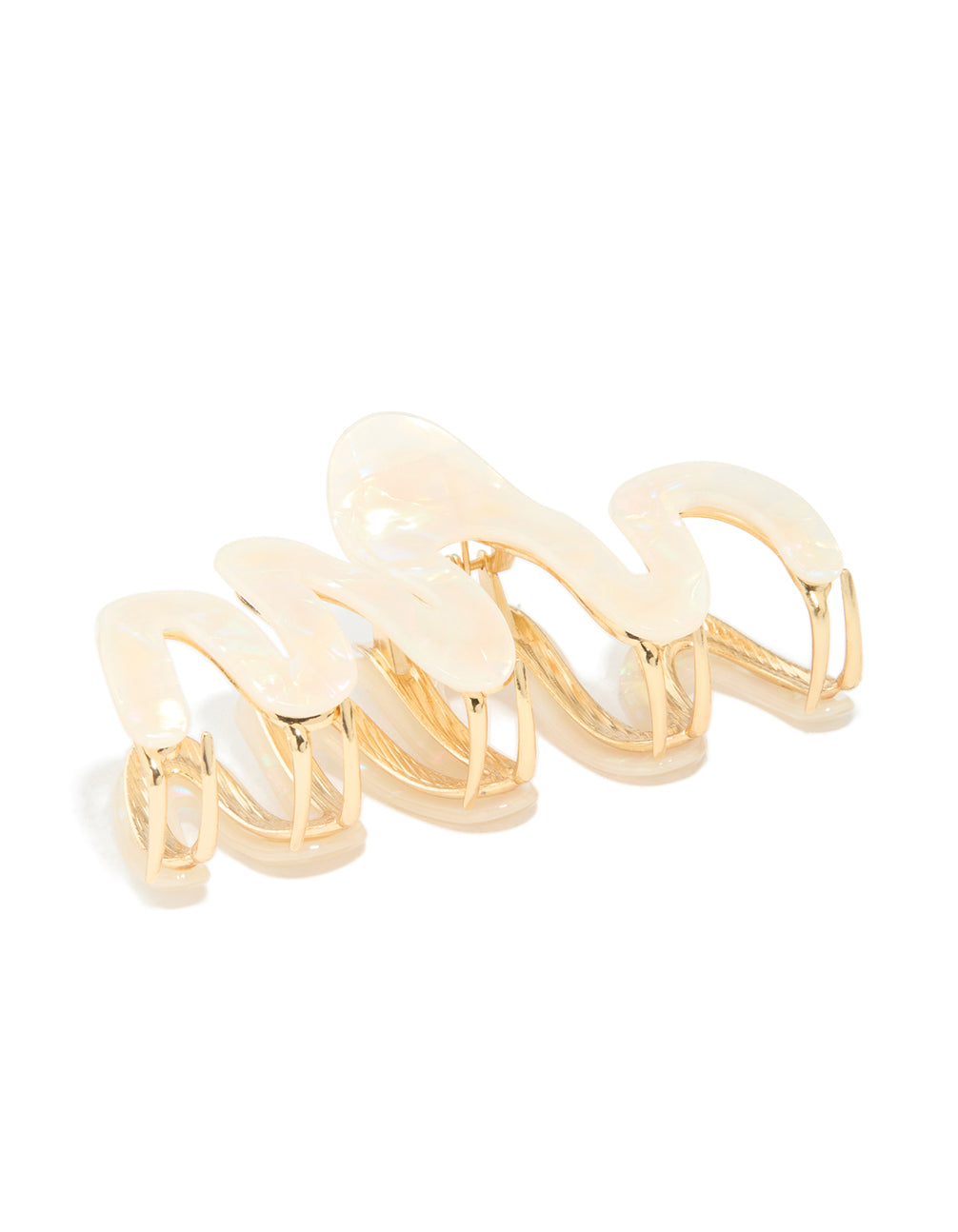 Featuring pearl accents in gold and ivory claw clip front view