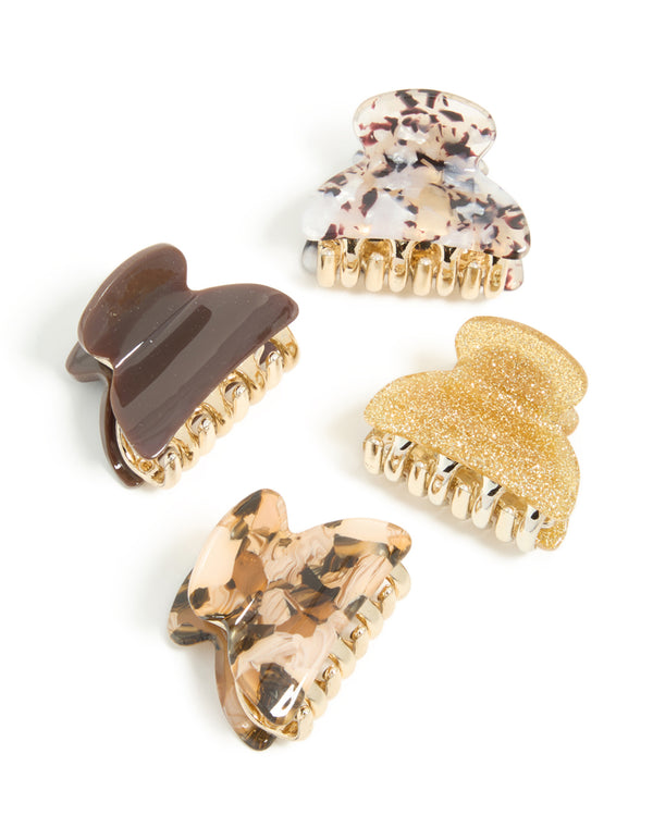 Brown & Gold Acrylic Claw Clips 4-Pack