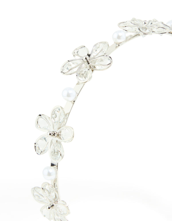 Silver Diamante Small Flowers Headband