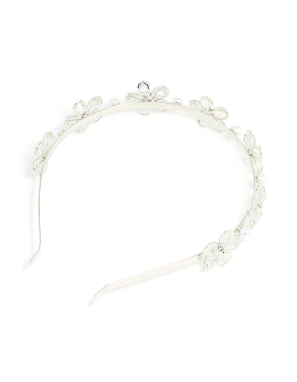 Silver Diamante Small Flowers Headband