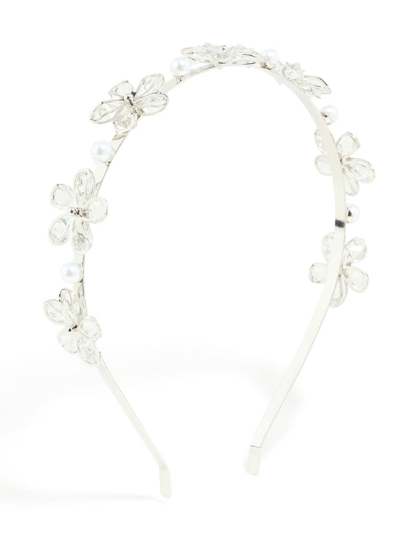 Silver Diamante Small Flowers Headband