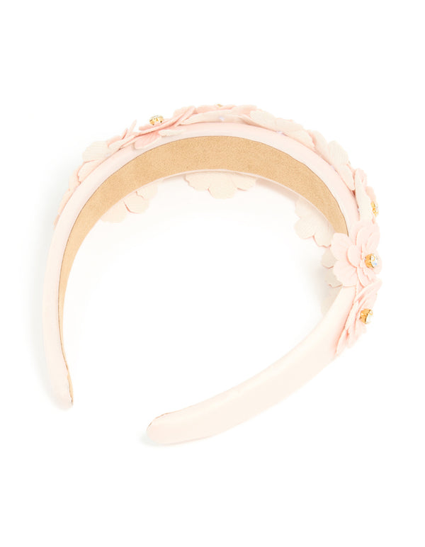 Pink PU Leather Cutout Flowers Headband
