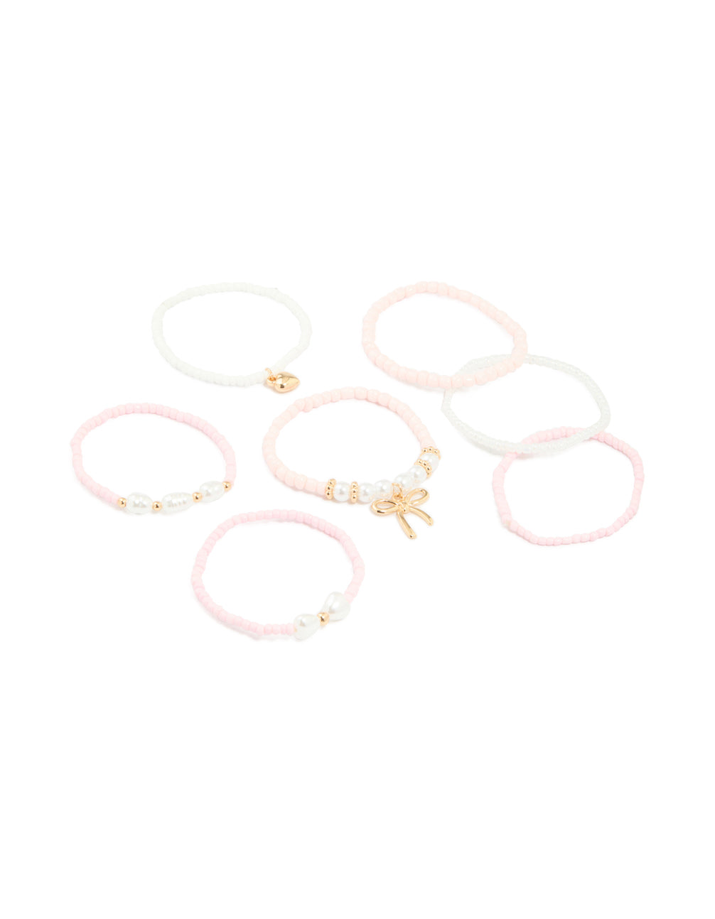 Kids Beaded Pearl Bow Stretch Bracelets 7-Pack