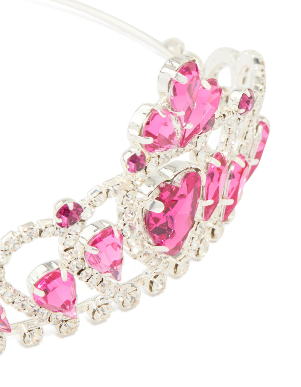 Kids Silver Heart Pink Gem Tiara Headband
