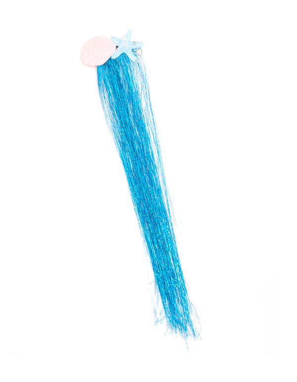 Kids Blue Tinsel Starfish & Seashell Hair Clips 2-Pack
