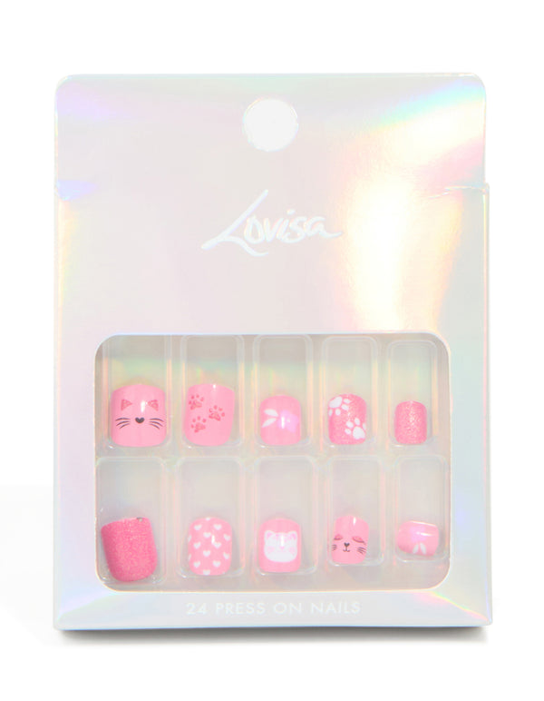 Kids Cats & Heart Design Press On Nails Set