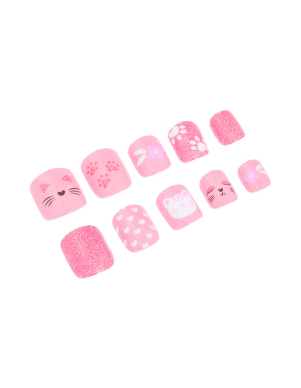Kids Cats & Heart Design Press On Nails Set