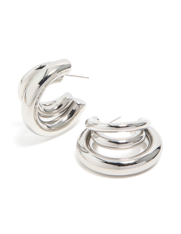 Waterproof Gold Plated Stainless Steel Triple Illusion Hoop Earrings