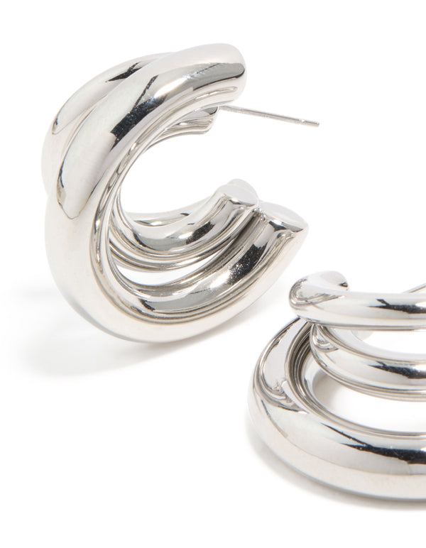 Waterproof Gold Plated Stainless Steel Triple Illusion Hoop Earrings