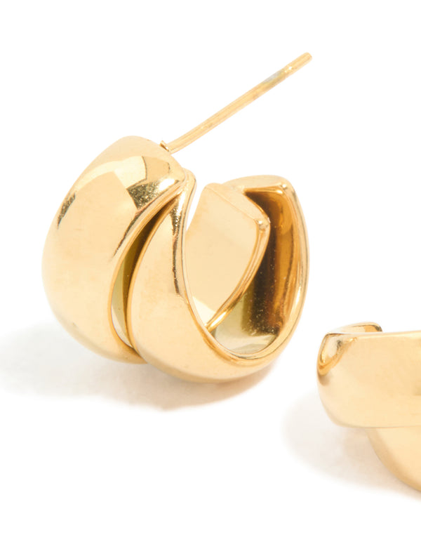 Waterproof Gold Plated Stainless Steel Wrapped Illusion Hoop Earrings