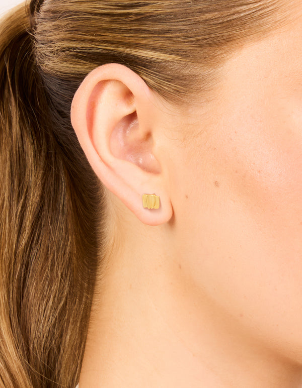 Gold Plated Sterling Silver Square Textured Stud Earrings