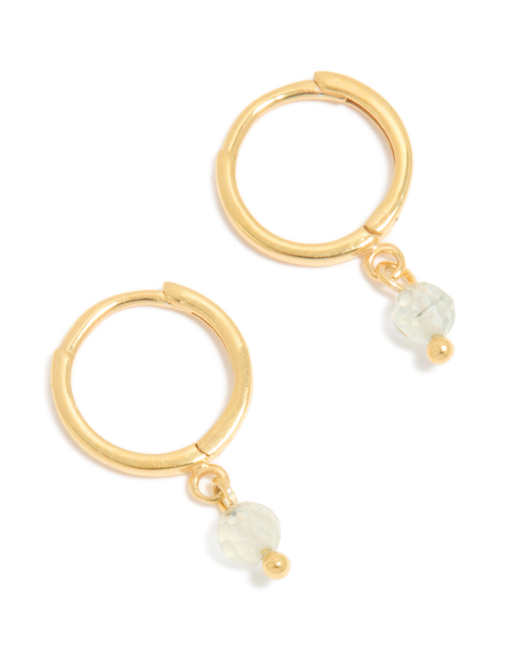 Gold Plated Sterling Silver Clear Quartz Semi Precious Stone Hoop Earrings