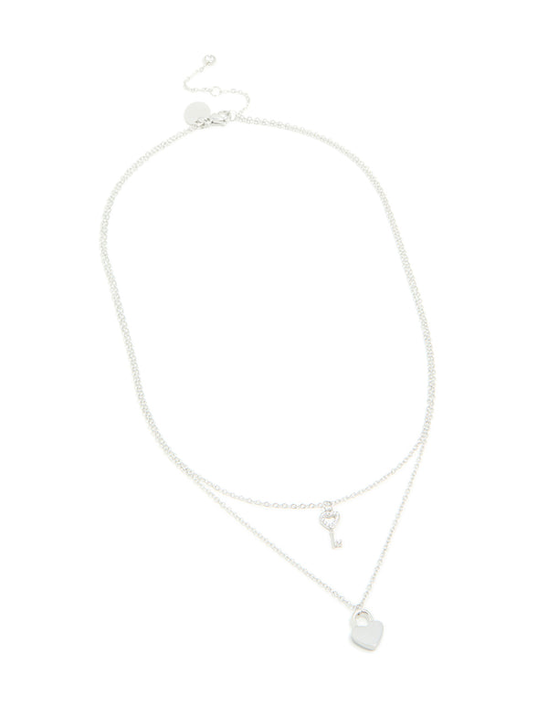 Waterproof Stainless Steel Key & Heart Lock Layered Necklace