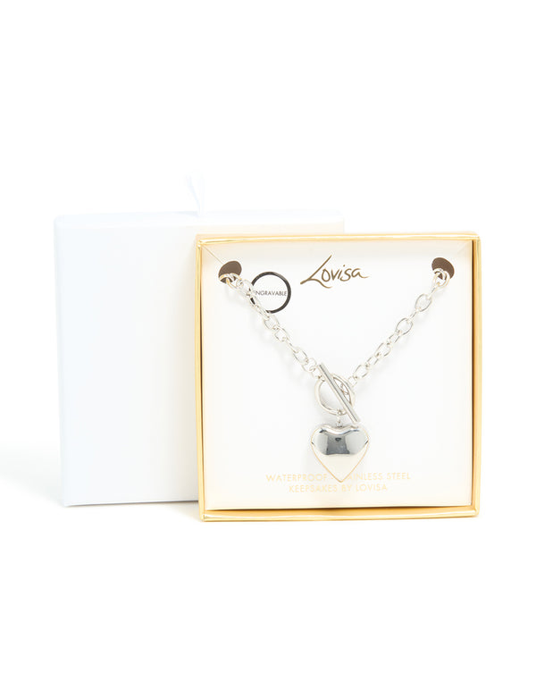Waterproof Stainless Steel Chunky Heart T & O Necklace