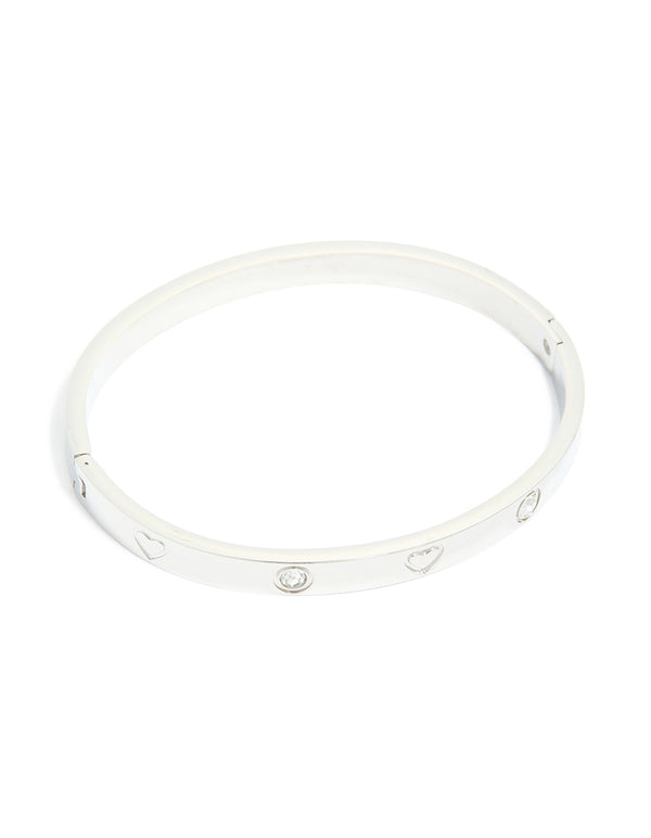 Waterproof Stainless Steel Cubic Zirconia Heart Bangle