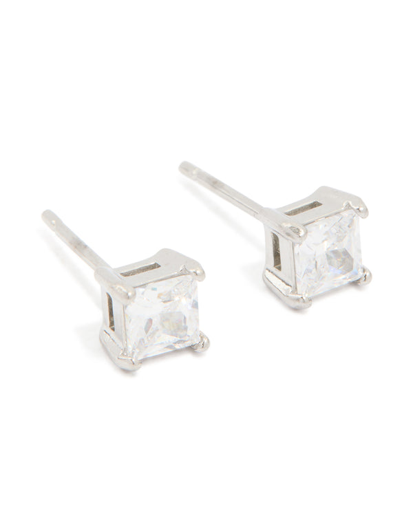 Mens Waterproof Stainless Steel Cubic Zirconia Small Square Stud Earrings
