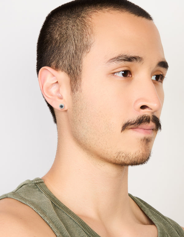 Mens Waterproof Stainless Steel Roman Numeral Round Stud Earrings