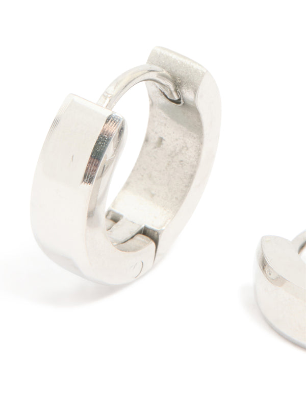 Mens Waterproof Stainless Steel Brushed Huggie Earrings