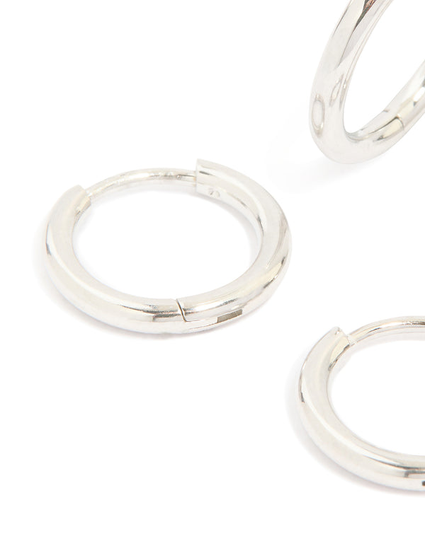 Mens Waterproof Stainless Steel Mixed Size Huggie Earrings 2 Pack