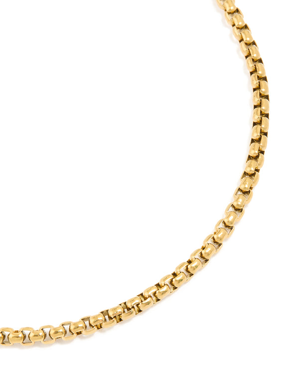 Mens Waterproof Gold Plated Stainless Steel Large Smooth Box Chain Necklace