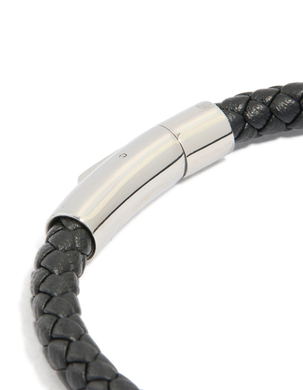 Mens Waterproof Stainless Steel Single Braided Cord Bracelet