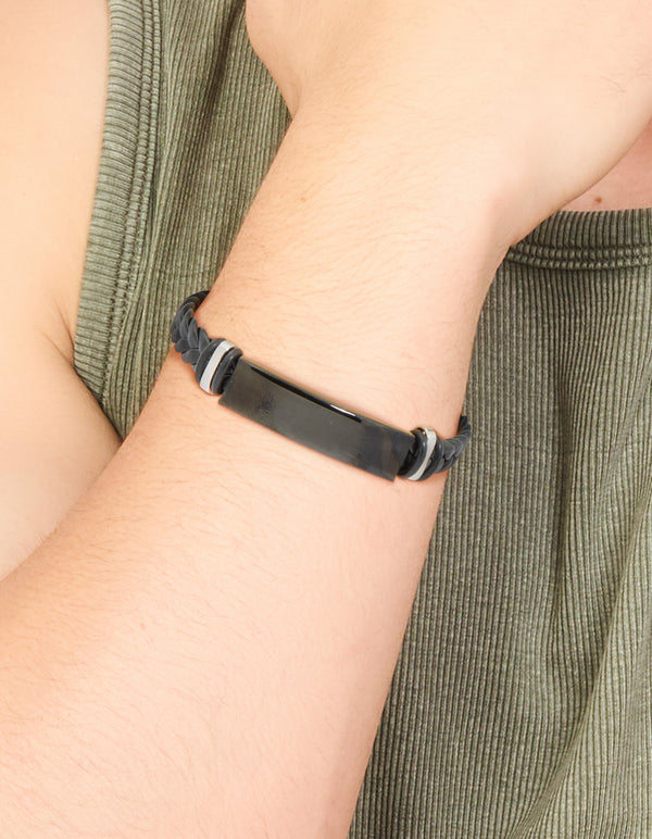 Mens Waterproof Stainless Steel Black Braided Band Bracelet