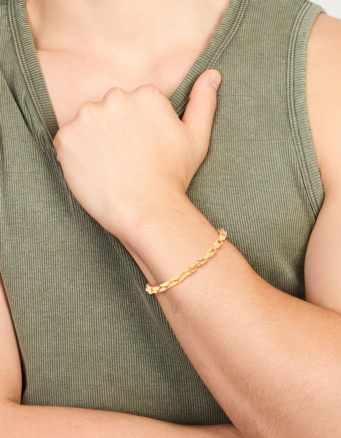Mens Waterproof Gold Plated Stainless Steel Detailed Chain Link Bracelet