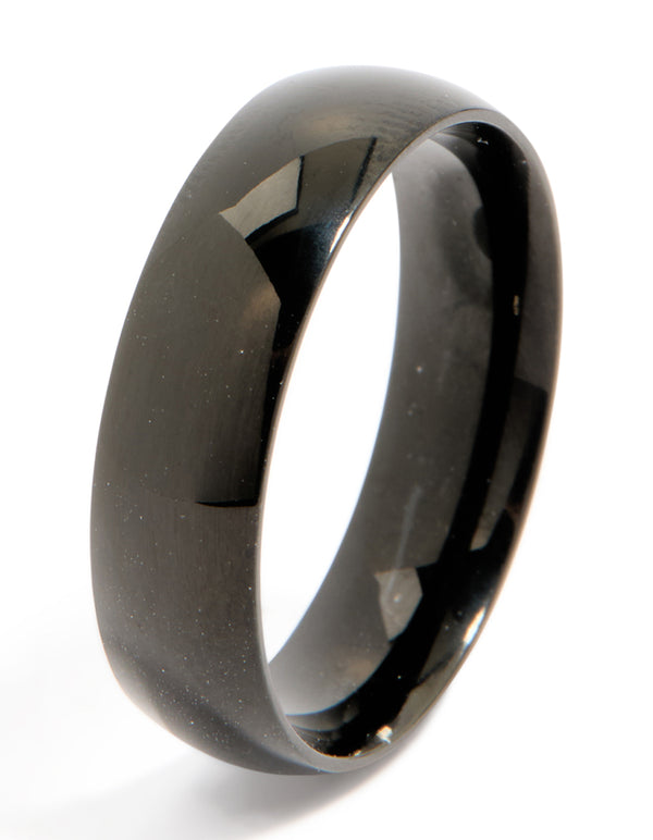 Mens Waterproof Black Coated Stainless Steel Smooth Band Ring