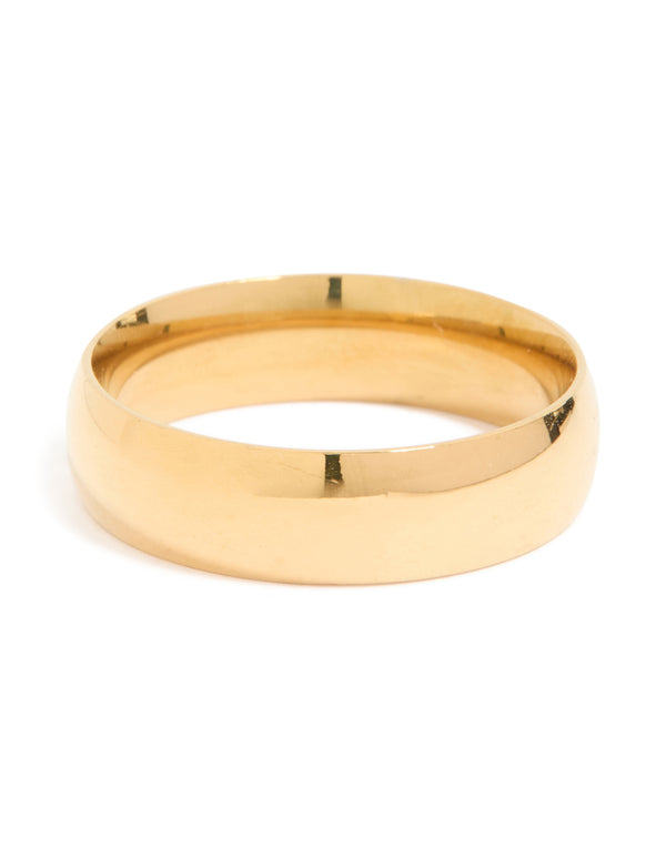 Mens Waterproof Gold Plated Stainless Steel Smooth Cigar Band Ring