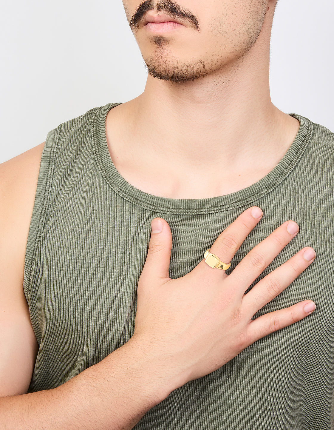 Mens Waterproof Gold Plated Stainless Steel Square Signet Ring