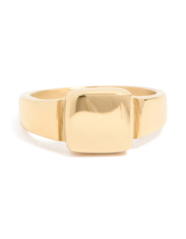 Mens Waterproof Gold Plated Stainless Steel Square Signet Ring