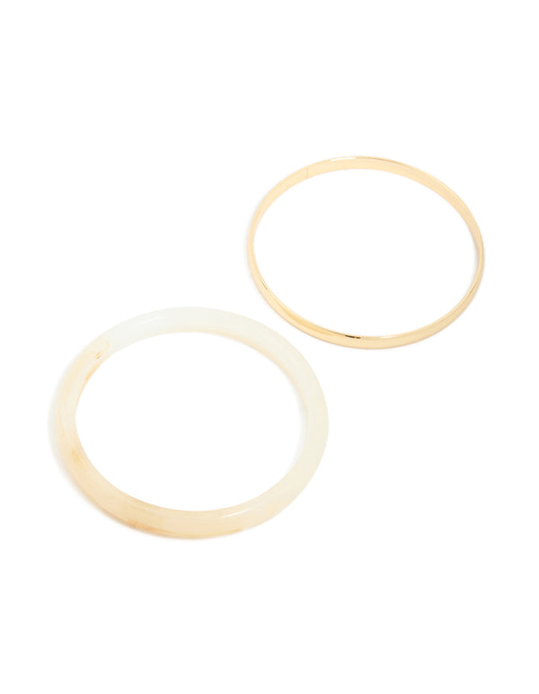 Gold Smooth & Neutral Acrylic Bangles 2-Pack