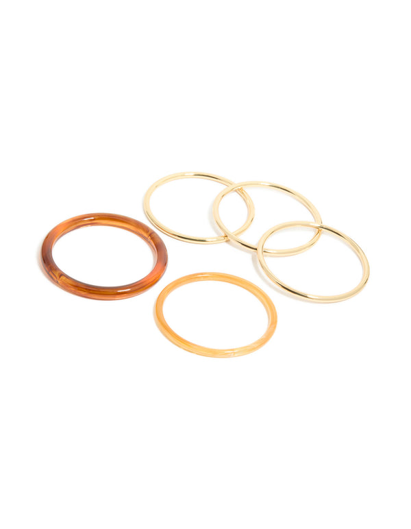 Gold Plated & Brown Acrylic Mixed Bangles 5-Pack