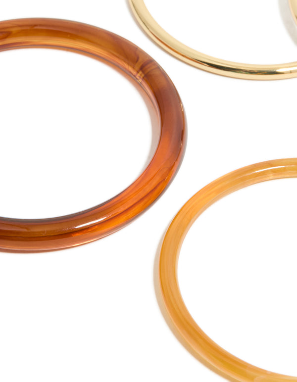 Gold Plated & Brown Acrylic Mixed Bangles 5-Pack