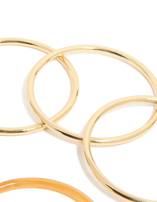 Gold Plated & Brown Acrylic Mixed Bangles 5-Pack