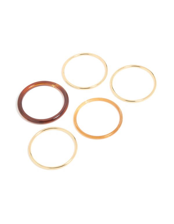 Gold Plated & Brown Acrylic Mixed Bangles 5-Pack