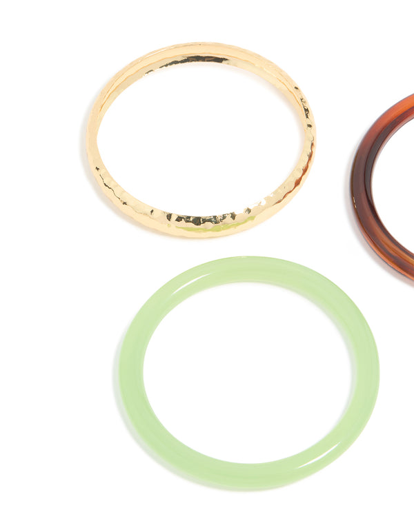 Gold Brown & Green Acrylic Bangles 3-Pack