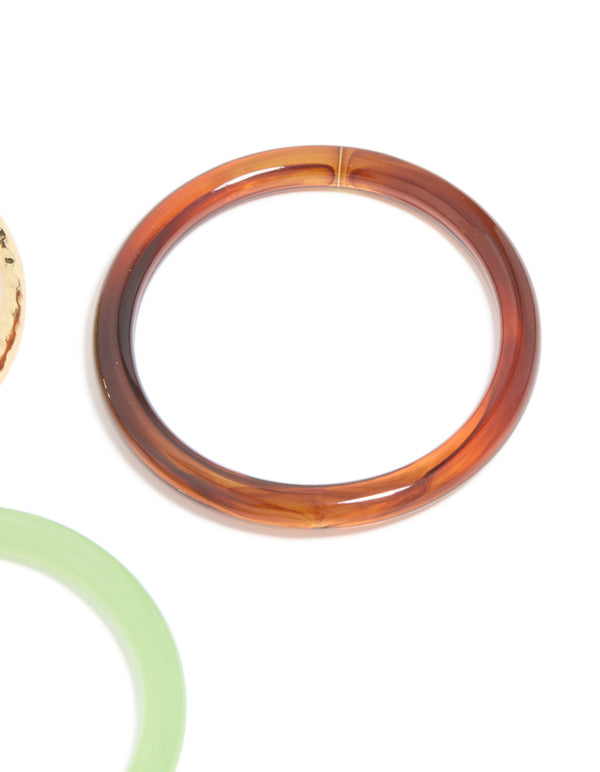 Gold Brown & Green Acrylic Bangles 3-Pack