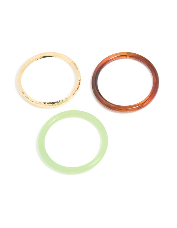Gold Brown & Green Acrylic Bangles 3-Pack