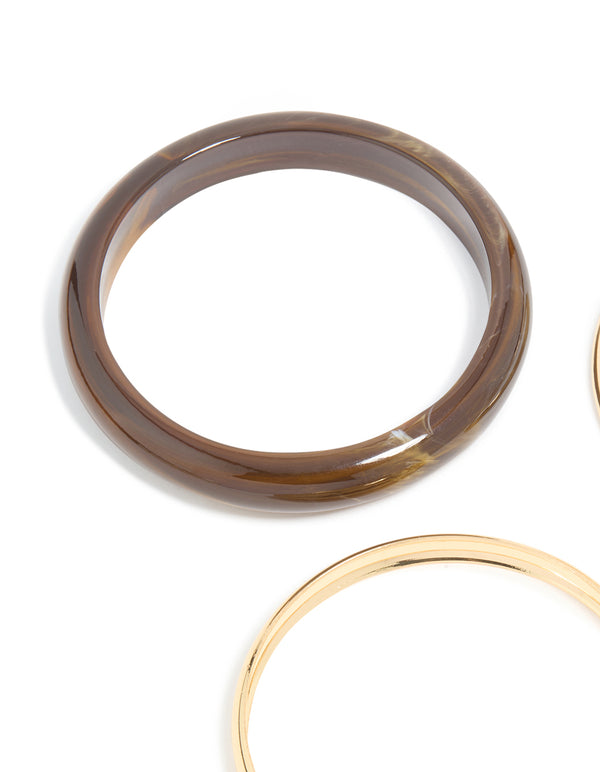 Gold & Brown Acrylic Bangles 3-Pack