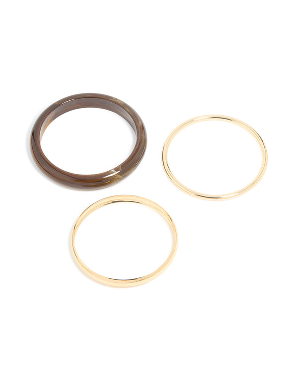 Gold & Brown Acrylic Bangles 3-Pack