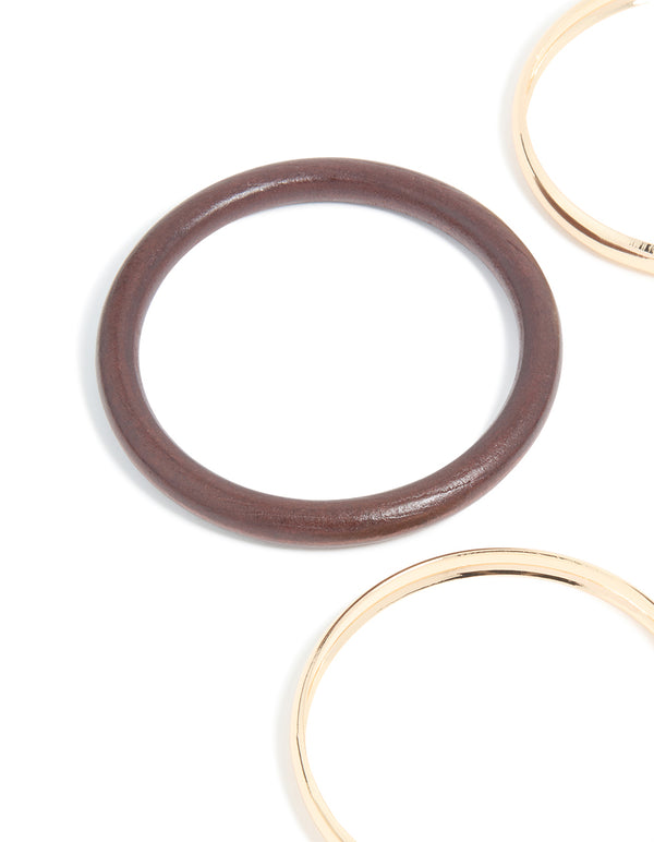 Gold & Wooden Bangles 4-Pack