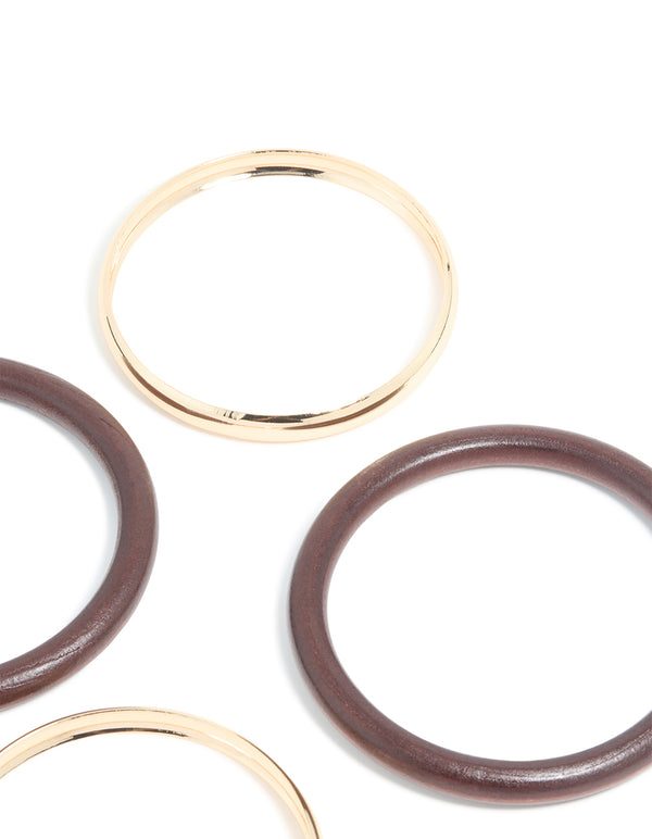 Gold & Wooden Bangles 4-Pack