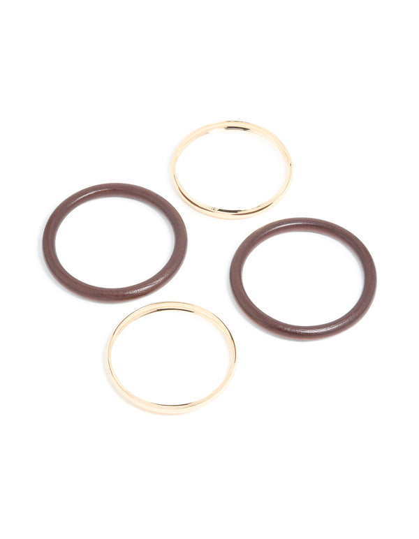 Gold & Wooden Bangles 4-Pack