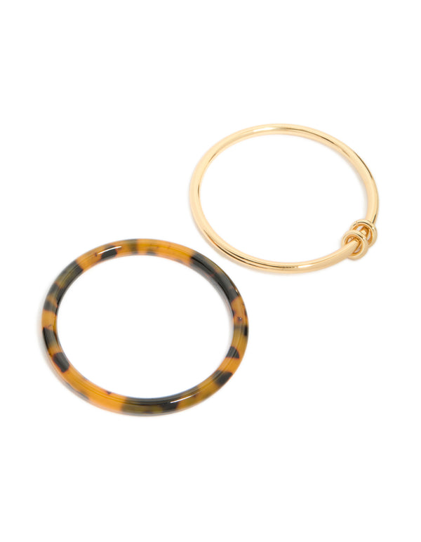 Black Brown Acrylic & Gold Smooth Bangles 2-Pack