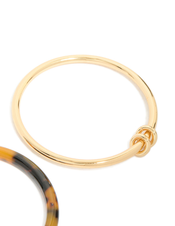 Black Brown Acrylic & Gold Smooth Bangles 2-Pack