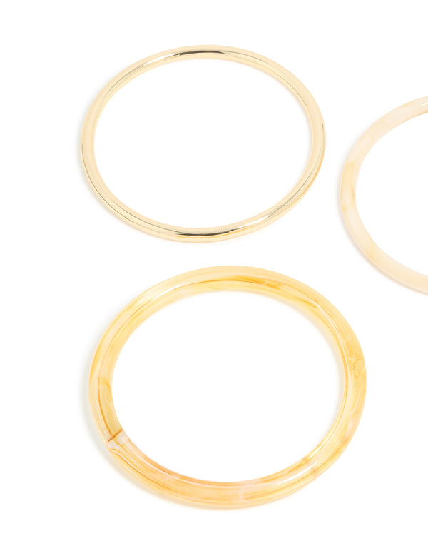 Gold Neutral & Yellow Acrylic Thin Bangles 3-Pack